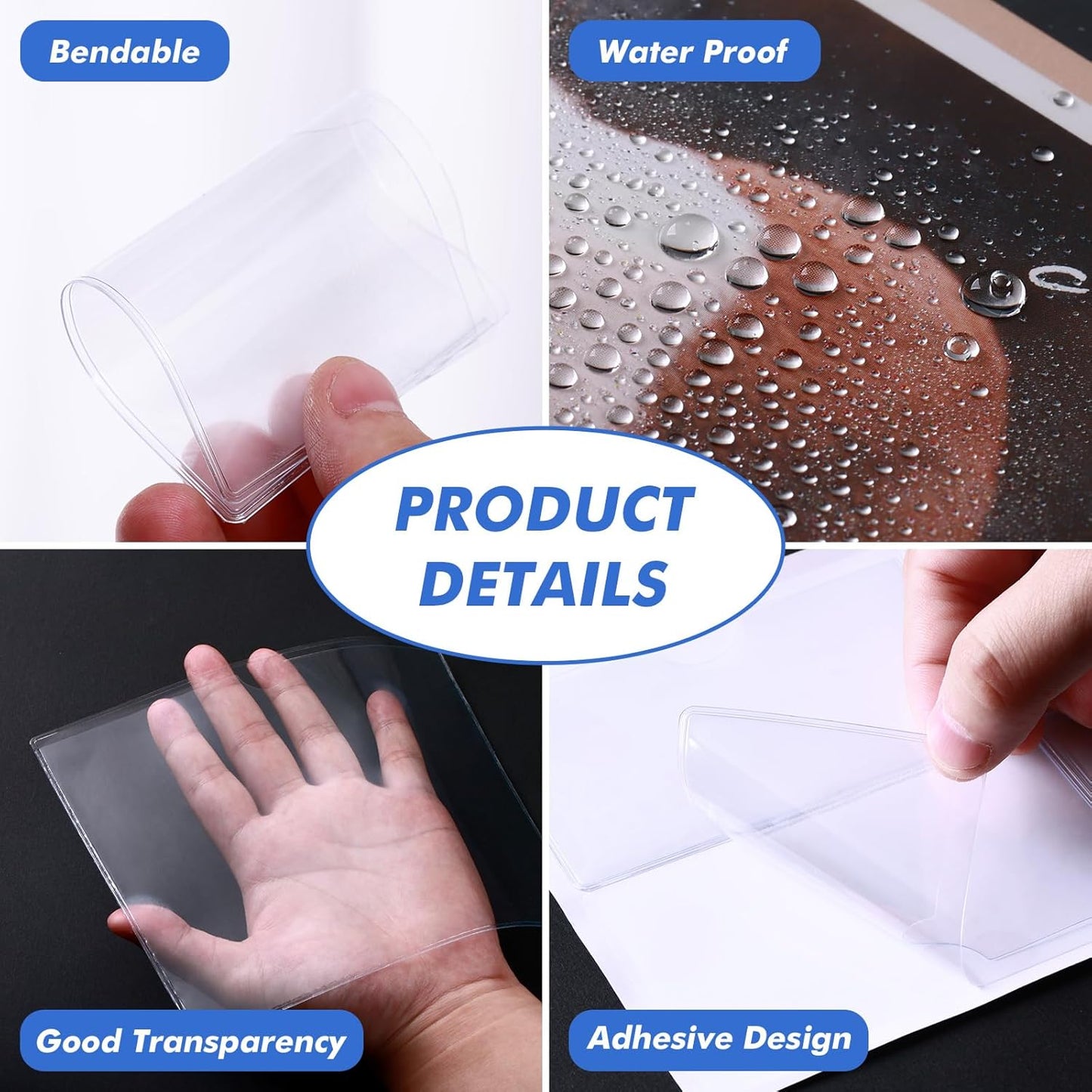 Circloophs 100 Packs Self Adhesive Index Card Pockets for 2”x 3.5” Card, Adhesive Label Holders with Top Open – 2.3”x 3.9” Clear Adhesive Label Pockets for Storage Bins, Locker, Library, Office, Home