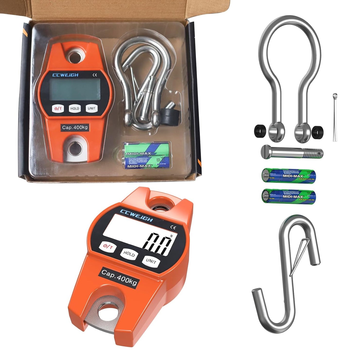 Hanging Scale Handheld 880lb/400kg Crane Scale Luggage Scale,with ABS Plastic case & Big LCD Display, Portable Digital Mini Crane Scale Fishing Scale，for Gym,Hunting,Travelling,Farming（Orange）