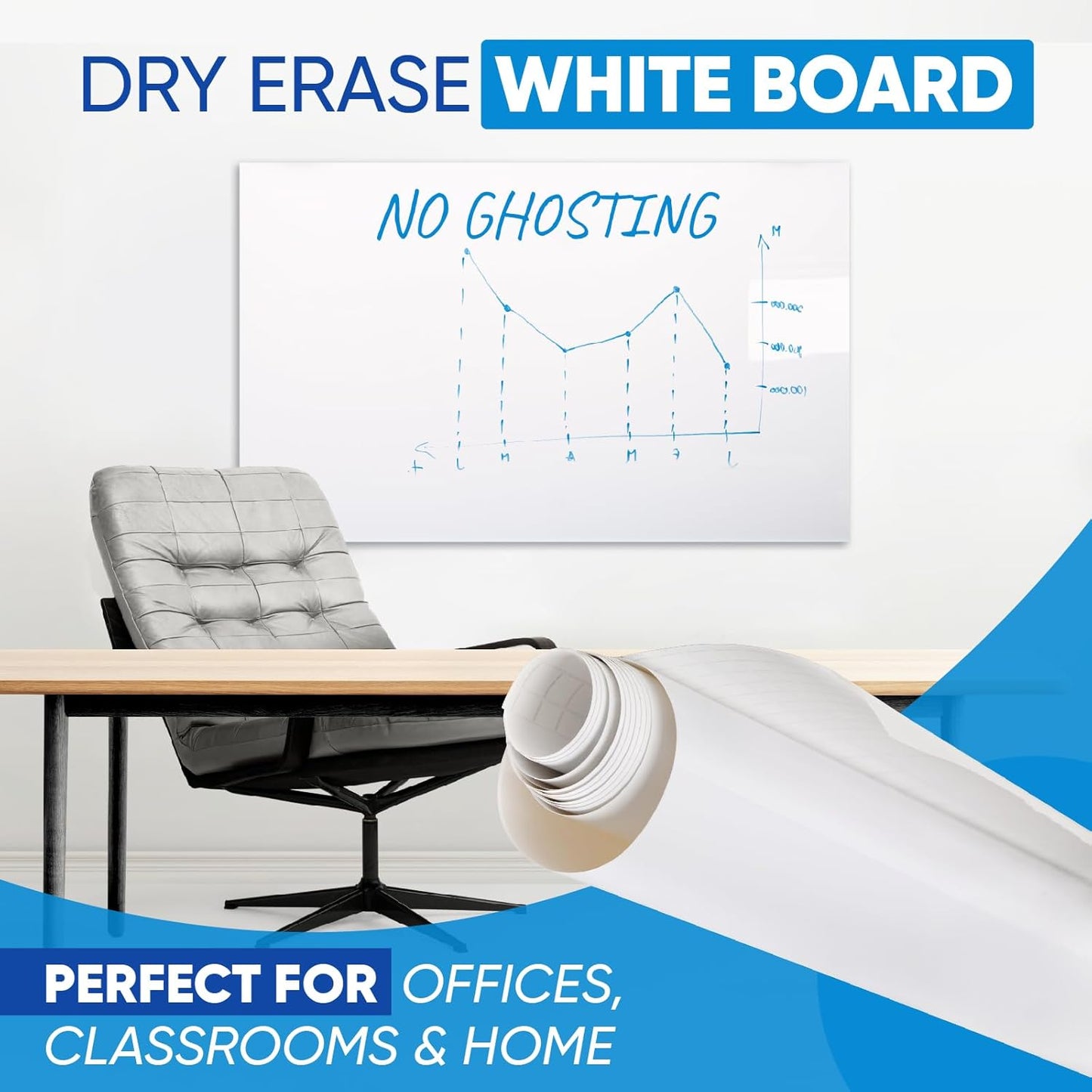 White Board Paper for Wall, 80" x 36" No Ghosting Peel and Stick Dry Erase Whiteboard Roll, Stain-Proof Self-Adhesive Whiteboard Wallpaper for Home, Office, Classroom