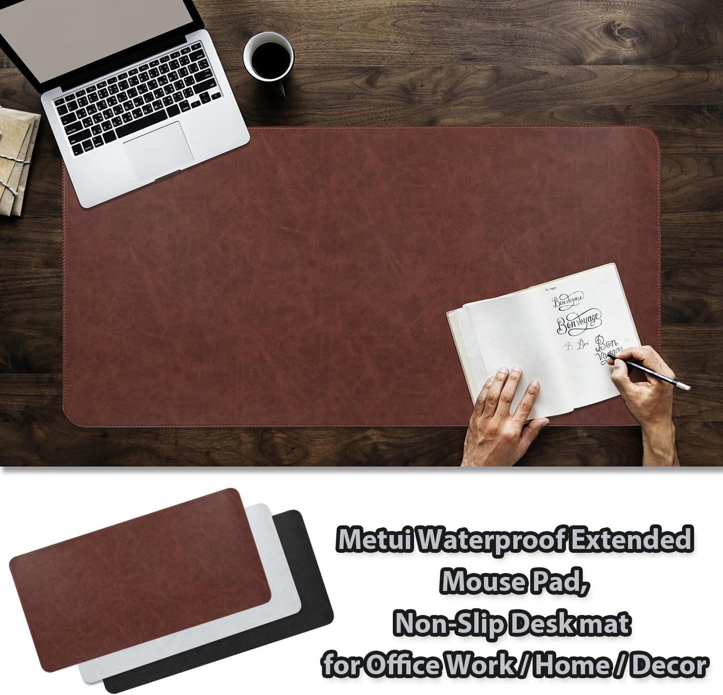 Leather Desk pad for Computer and laptops, Ideal for Gaming and Office use, Large Mouse pad and Keyboard mat,Desk mat Special for Man. A complimentary Wrist pad and Phone Stand.(Brown, 17.7" x 39.37)