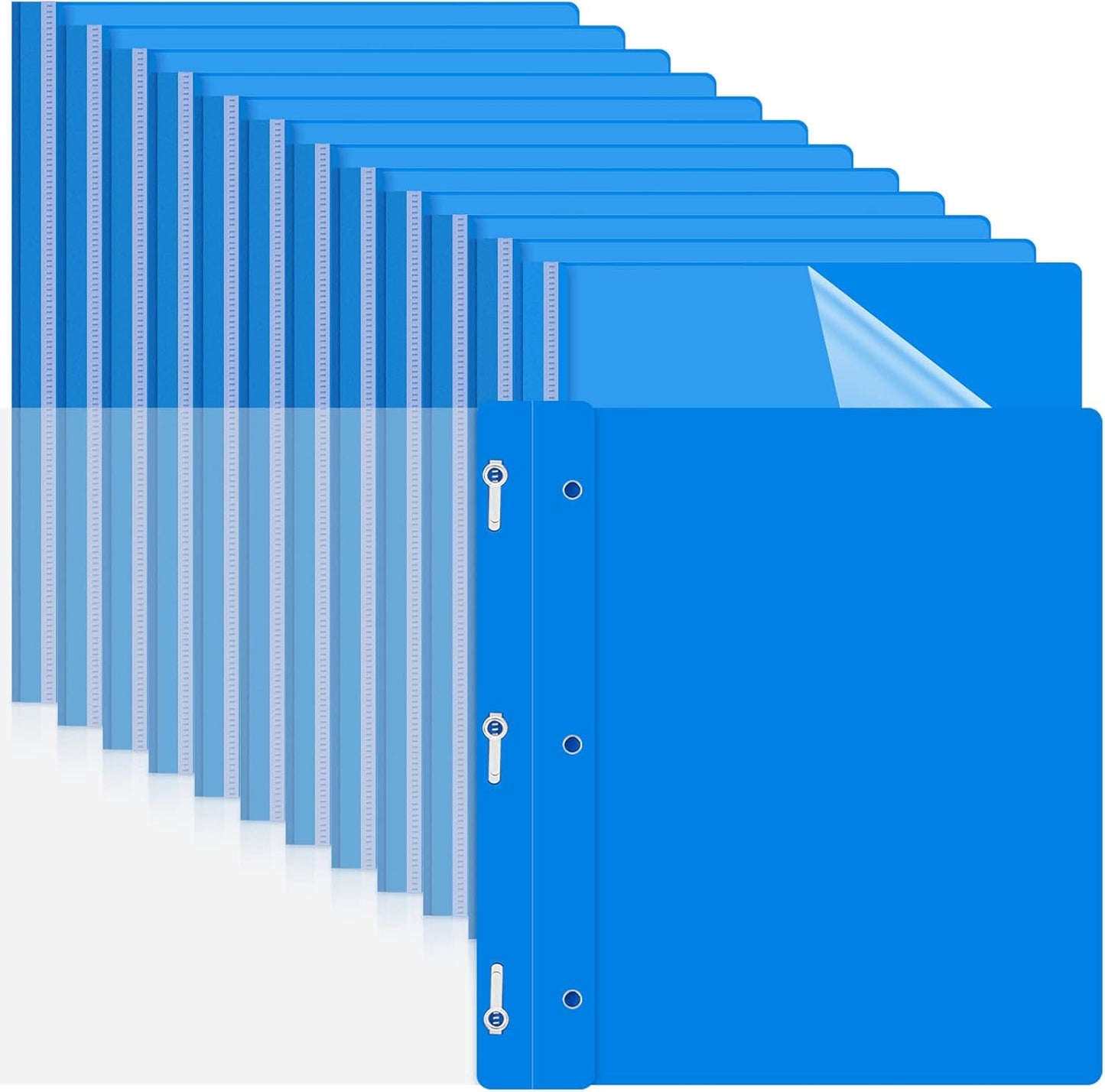 Teling 100 Pcs Plastic Report Covers with 3 Prong Fasteners 11.42 x 9.45 Inch Clear Front Report Covers Bulk Presentation Folders for School Document(Blue)
