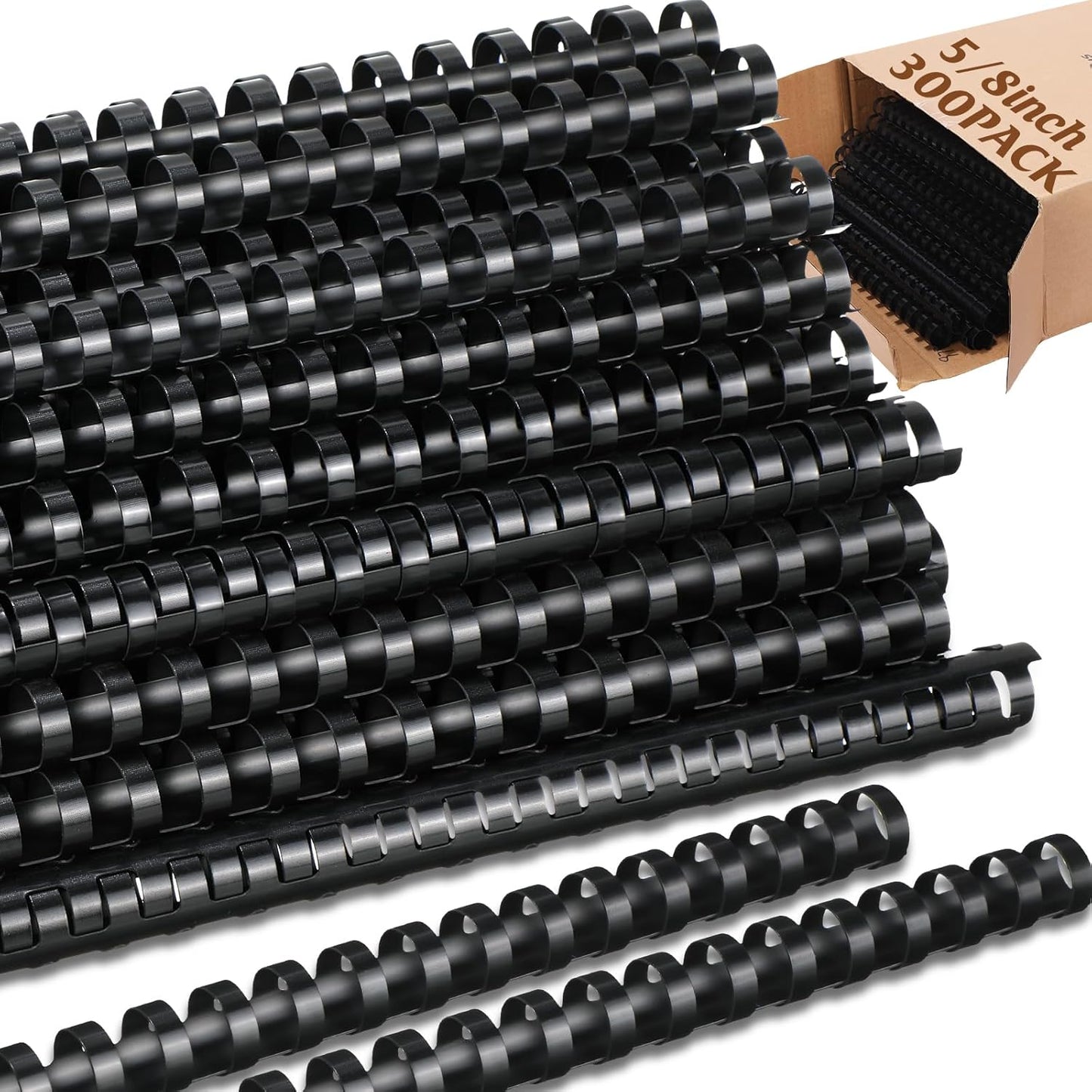 Maitys 300 Pcs Plastic Binding Combs Bulk 19 Ring Comb Spines Letter Size Spiral Binding for Notebook Calendar Picture(5/8 Inch,Black)