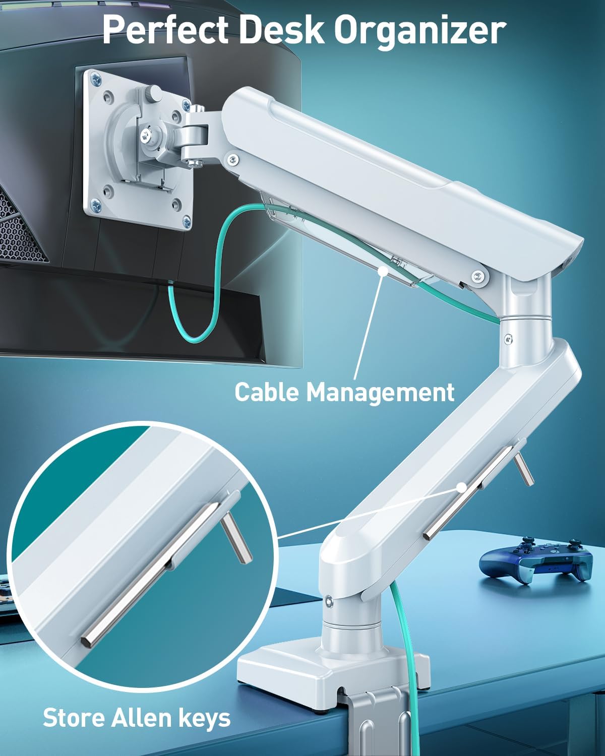 Single Monitor Desk Mount, 13-32 inch Adjustable Gas Spring Monitor Arm, Computer Monitor Stand Holder with Clamp and Grommet Base, Fits 4.4 to 22lbs Screens, VESA Mount Bracket, White, Freelift Pro