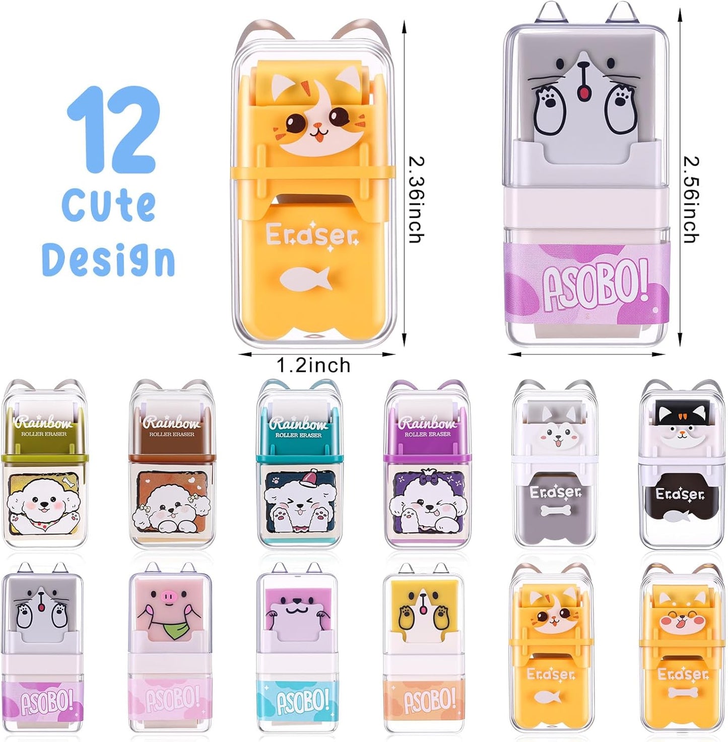 Seajan 44 Pcs Erasers for Kids Gift Bulk Cute Animal Themed Pencil Eraser with Clean up Roller for School Party Christmas Favors (Cute)
