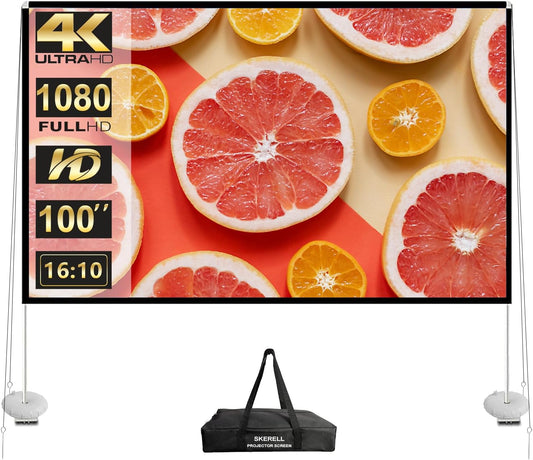 Outdoor Projector Screen with Stand 100 Inch: Portable Projection Screen 16:10 4K HD Outdoor Movie Screen with Carry Bag for Home Backyard Theater