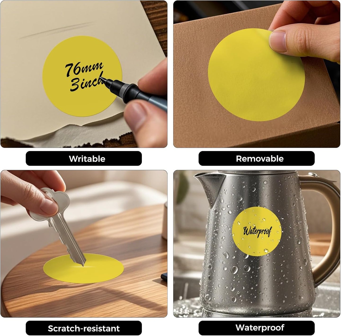 500 PCS Yellow Dots Stickers 3 Inch Vinyl Color Coding Round Sticker Removable Writable Circle Floor Labels Roll for Inventory Office Classroom