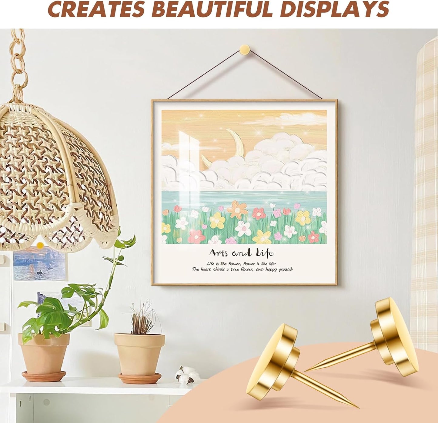 30 Pieces Gold Push Pins, Gold Decorative Thumb Tacks, Metal Push Pins for Wall, Thumbtacks for Wall, Push Pins for Bulletin Board, Picture Hanging Nails, Poster Tack, Wall Tacks for Hanging