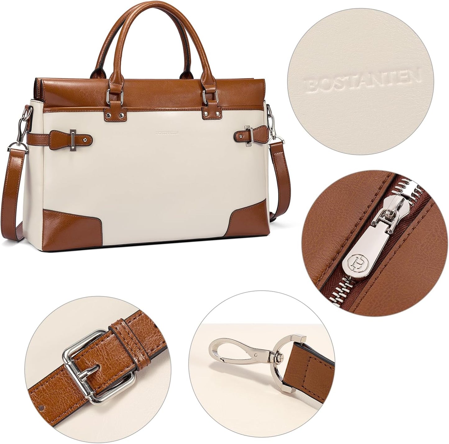 BOSTANTEN Briefcase for Women Leather Laptop Bag 15.6 inch Computer Messenger Office Business Work Tote