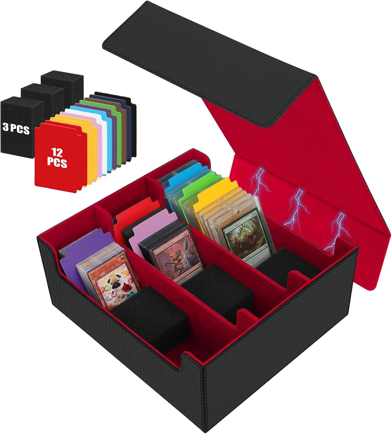 Card Storage Box for Trading Cards, 2600+ Commander Deck Box, Storage Box Fits Toploader and One-Touch, Card Organizer for TCG, MTG, Sports Cards, with Card Dividers & Stoppers