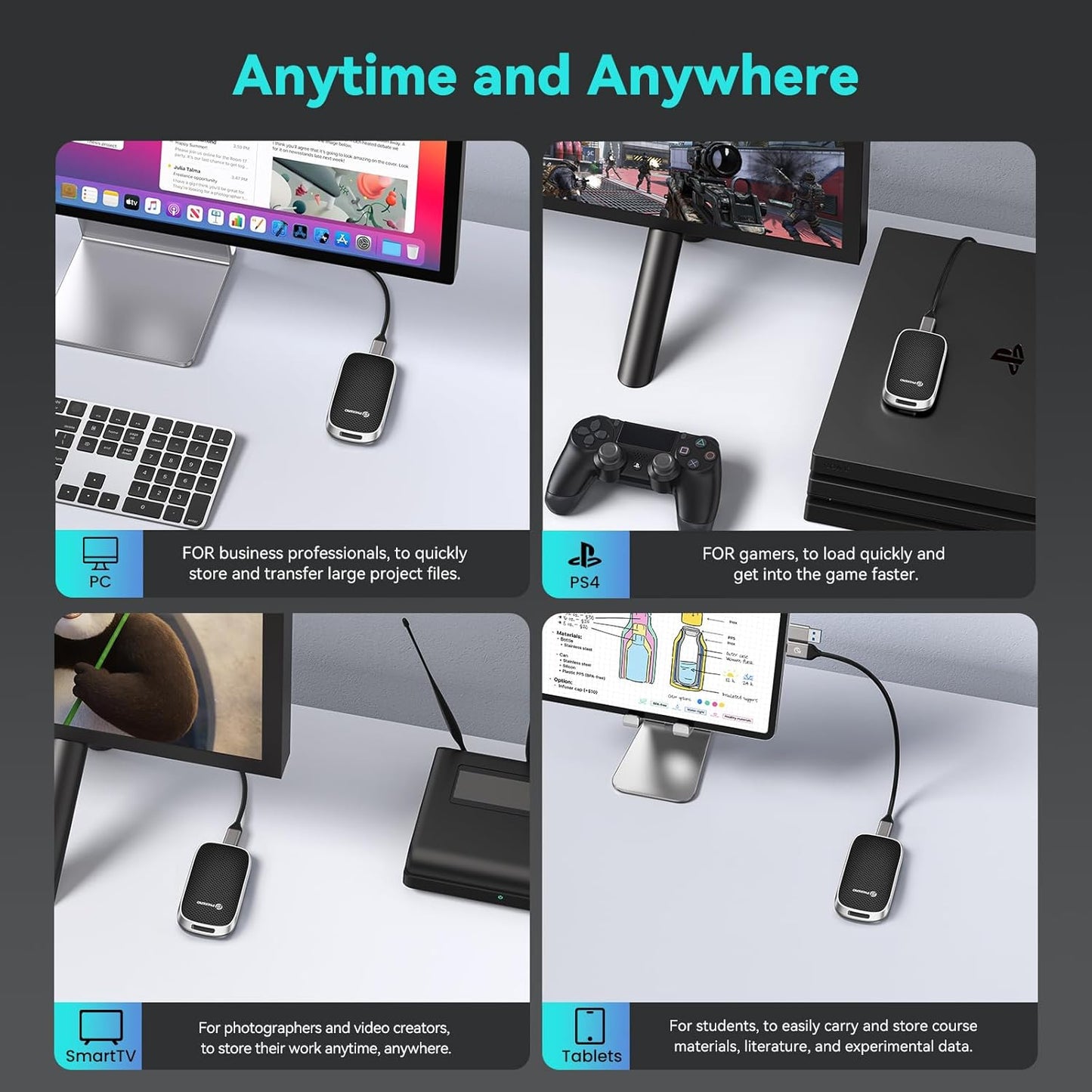 PHIXERO P5 2TB External Portable SSD - 5Gbps USB C External Hard Drive with 2-in-1 Cable for PC, Mac, PS5, Xbox | 5ft Drop Resistance, Free Lanyard, 5-Year Warranty