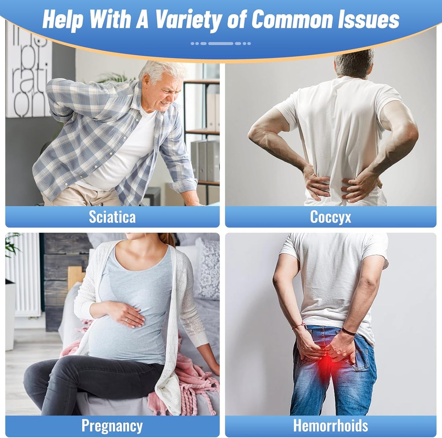 CloudBliss Donut Pillow Seat Cushion for Tailbone Pain Relief and Hemorrhoids, Memory Foam Chair Cushion, Seat Cushions for Men and Women for Home & Office, (Black-XL)