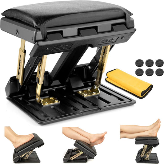 Adjustable Footrest with Removable Soft Foot Rest Pad Max-Load 140Lbs with 4-Level Height and Angle Adjustment Massage Footrest Under Desk for Car Travel, Kid's Writing, Office