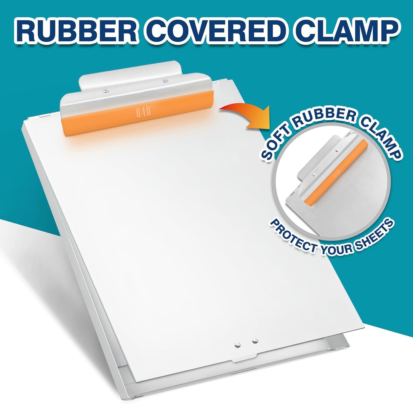 H4D Metal Clipboard with Storage, Rubber Covered Clip Protects Paper and No Indentations Left, Letter Size