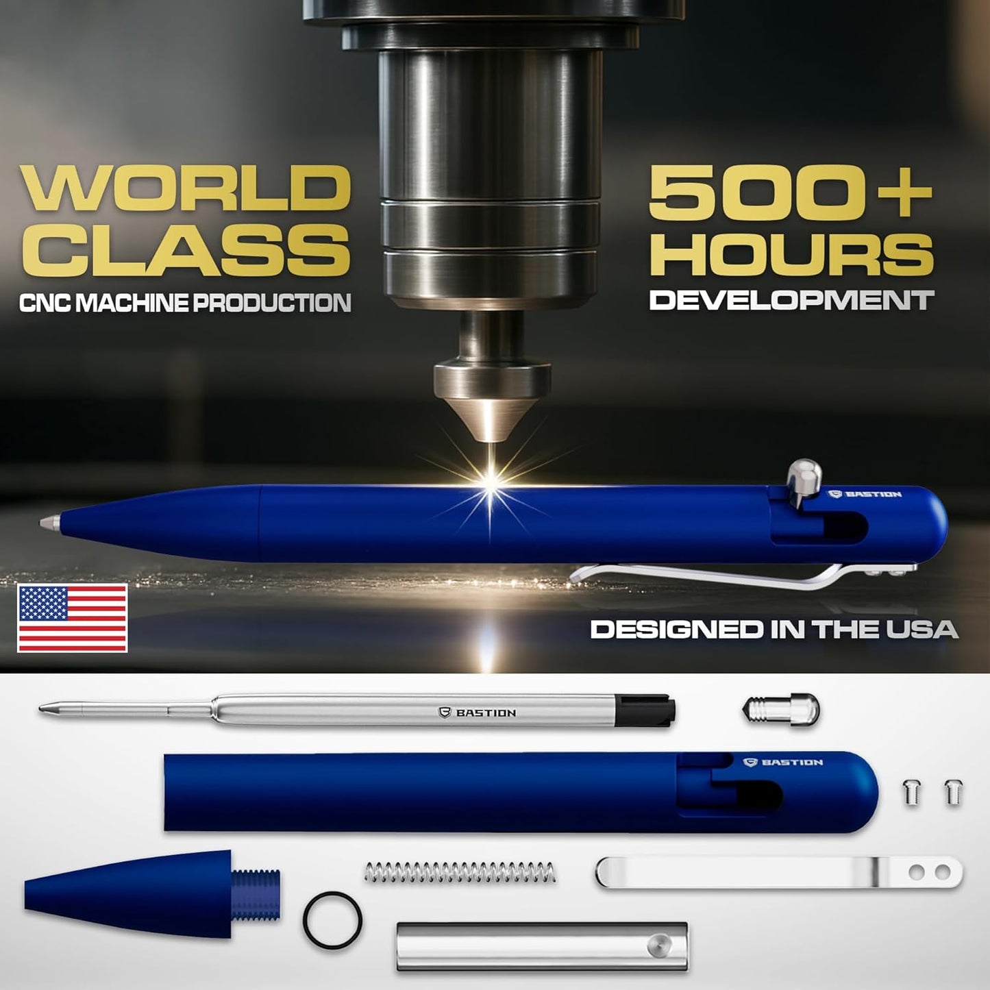 BASTION® Luxury Bolt Action Pen, Durable Professional Ballpoint Pen with Fine Tip, EDC Pen, Ink Refillable Pen for Birthday Gift, Travel Pen for School and Work