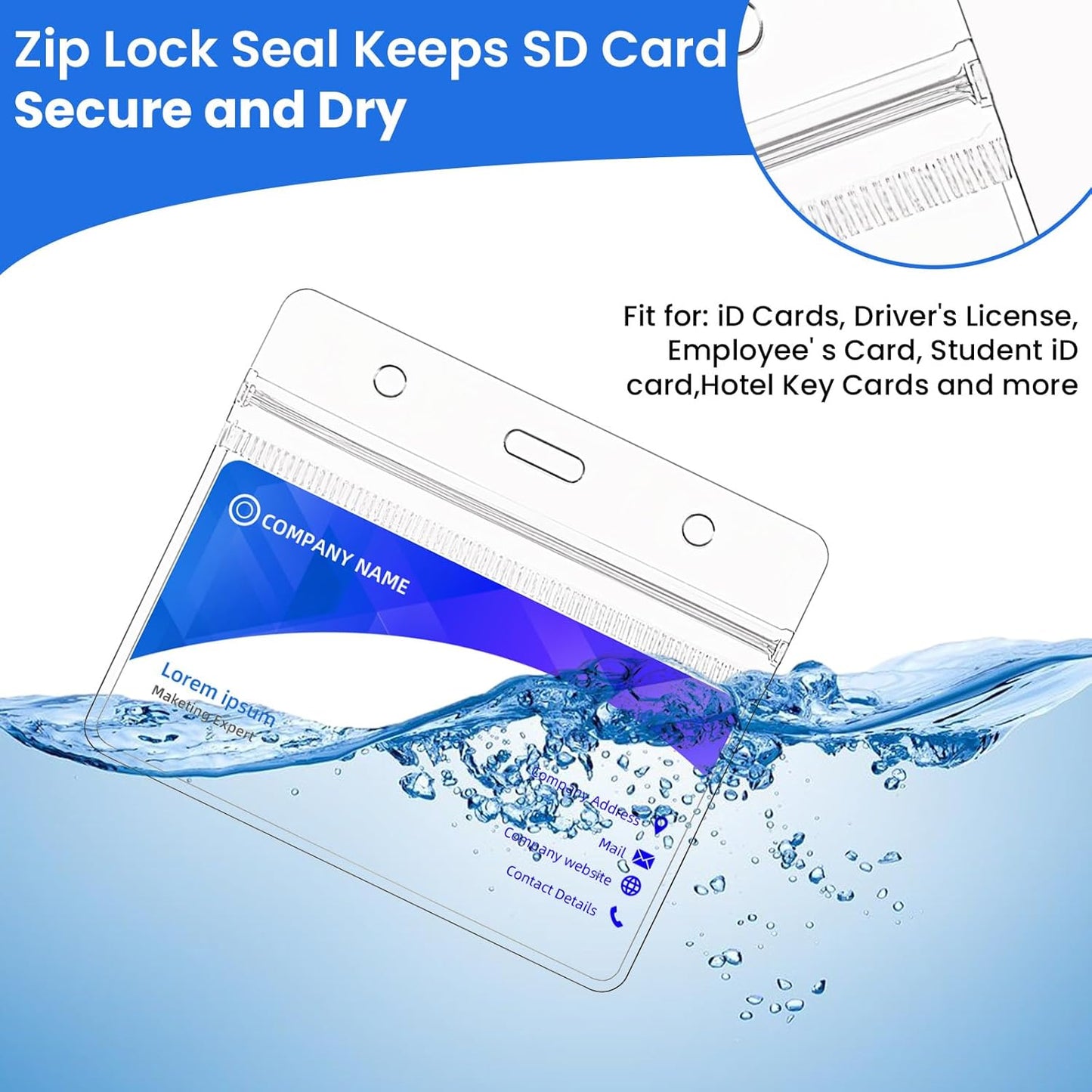 300 Pieces Clear Plastic Horizontal Name Badge ID Card Holders Horizontal Name Badge ID Card Holders with Waterproof Resealable Zip Transparent PVC Sleeve Cover for Office School