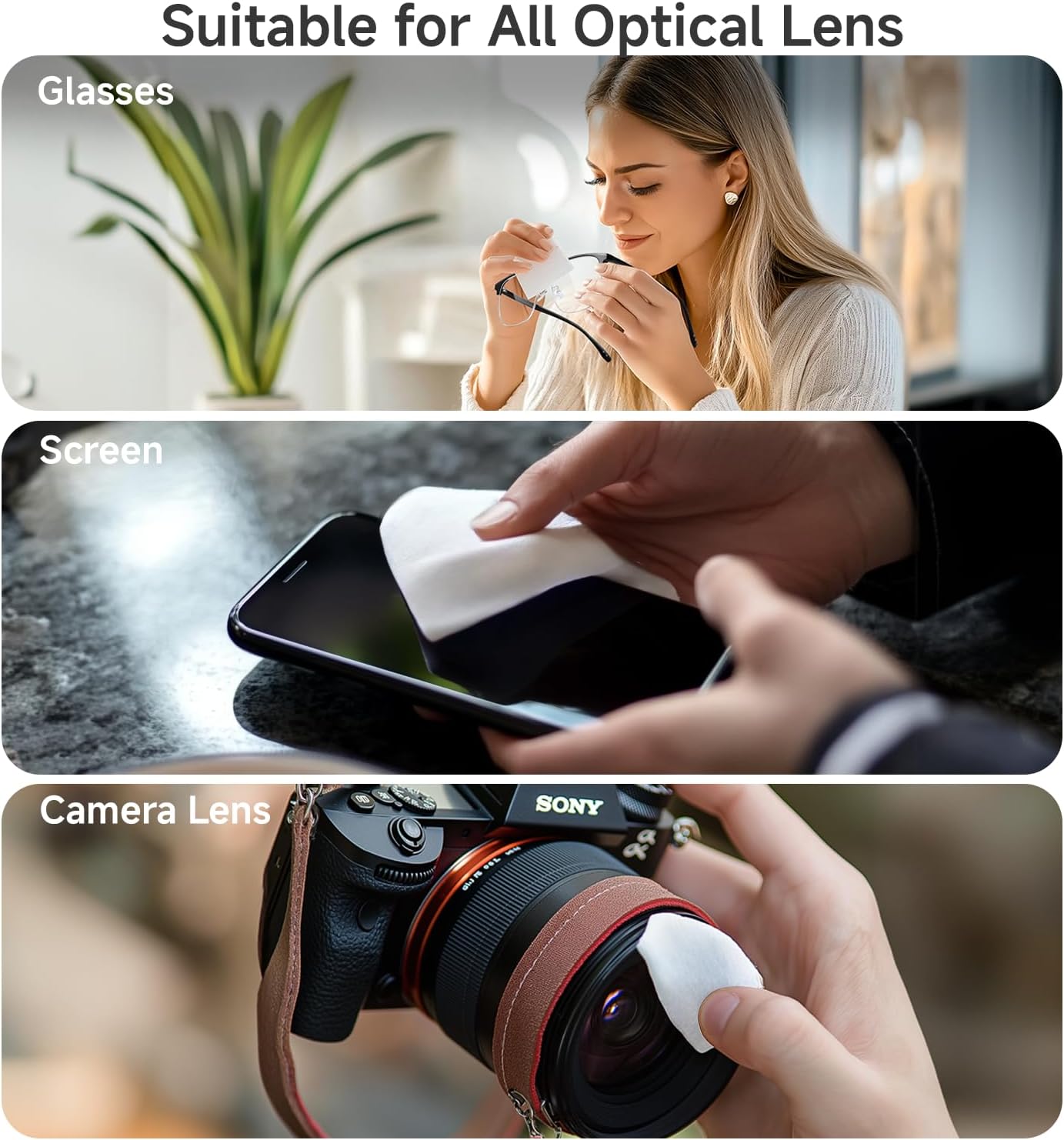 220 Count Anti Fog Lens Wipes for Eyeglasses, [Pre-Moistened Individually Wrapped Wipes] [Non-Scratching & Non-Streaking] Cleaner Wipes for Glasses, Sunglass, Phone Screen Camera Lens, Goggles