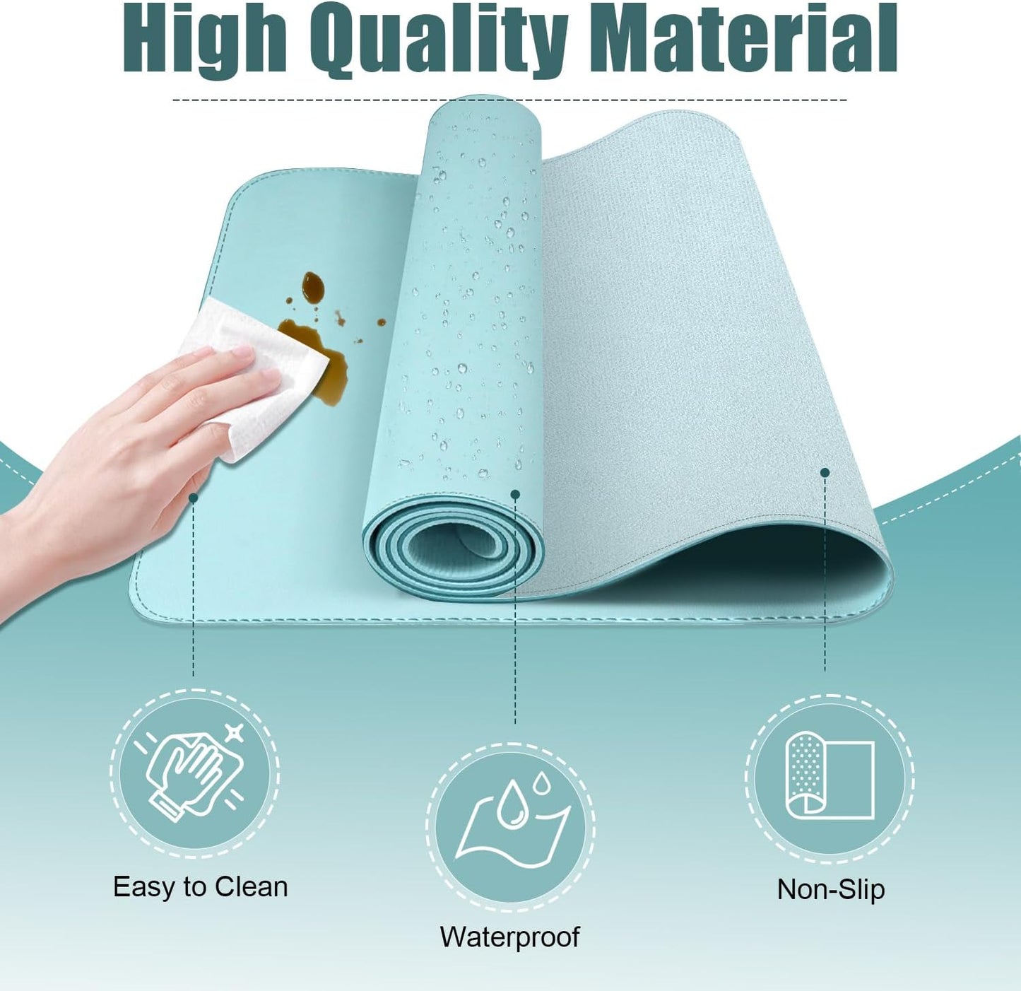 Desk Pad Protector, Leather & Suede Desk Mat, Non-Slip Desk Pad Mat, Large Mouse Pad, Waterproof Desk Blotter Mat, Desk Cover for Office, Home (Aqua Frost Blue, 23.6" x 13.7")