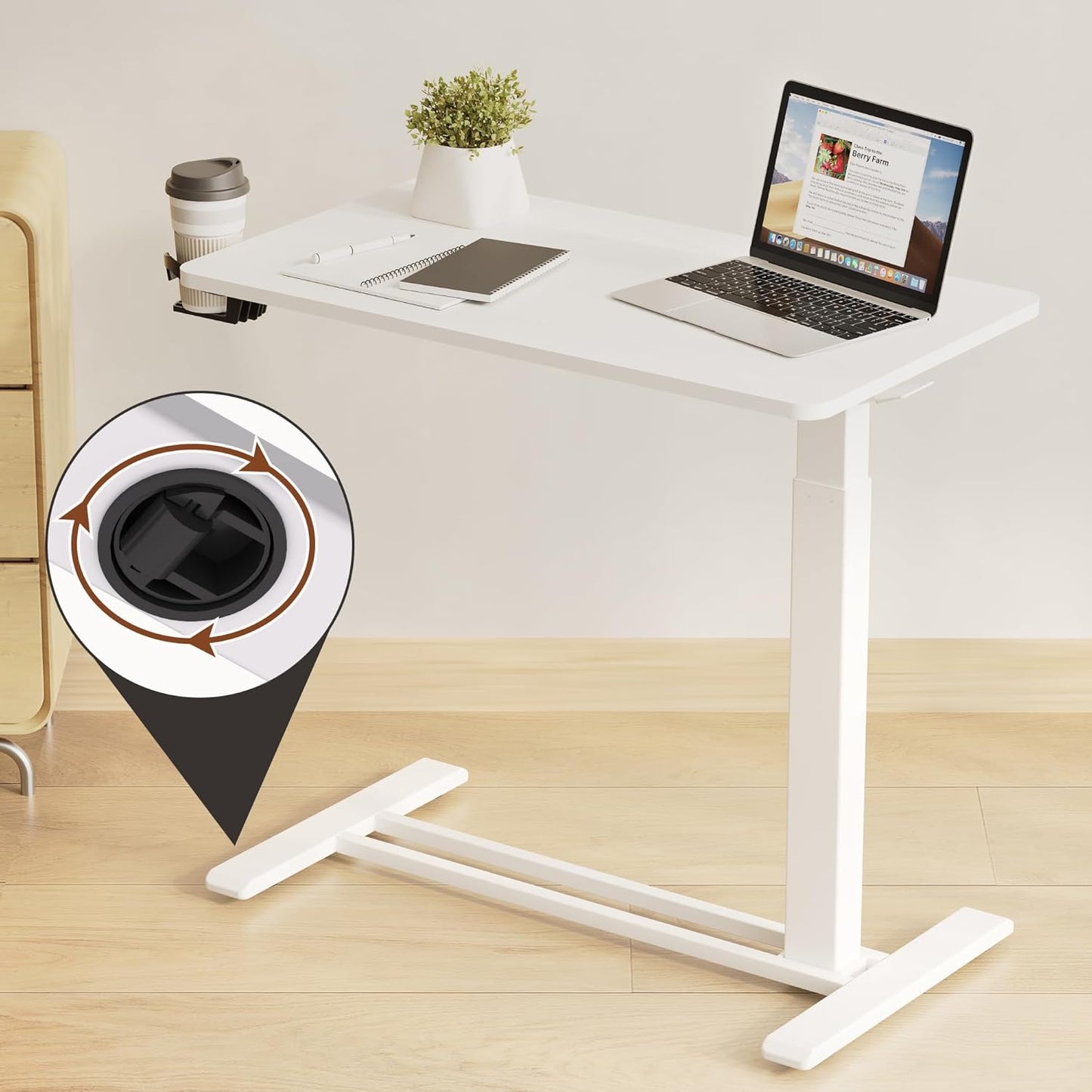 FLEXISPOT Mobile Standing Desk with Wheels Pneumatic Laptop Desk Rolling Computer Cart Movable Height Adjustable Small Sit Stand Desk Computer Workstations Home Use（27.6" W x 15.7" D,White