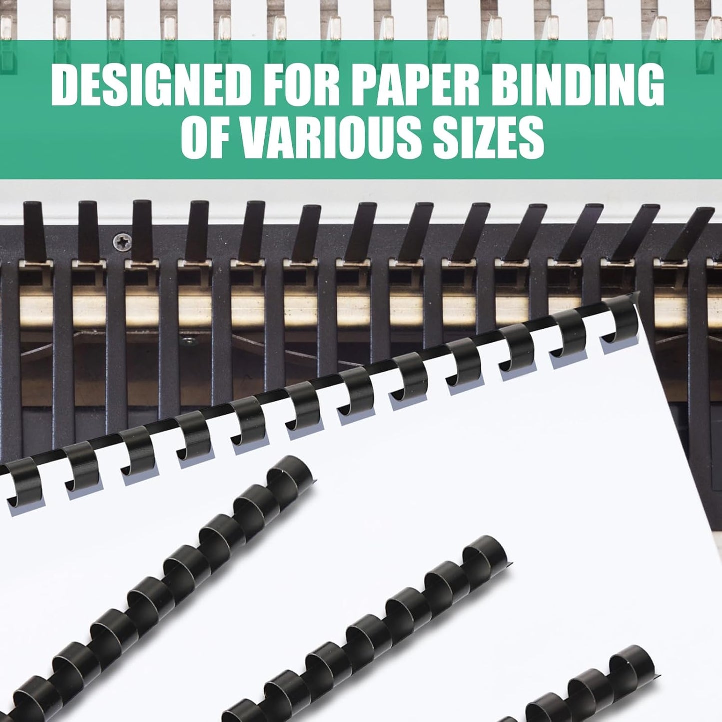 Maitys 300 Pcs Plastic Binding Combs Bulk 19 Ring Comb Spines Letter Size Spiral Binding for Notebook Calendar Picture(3/8 Inch,Black)