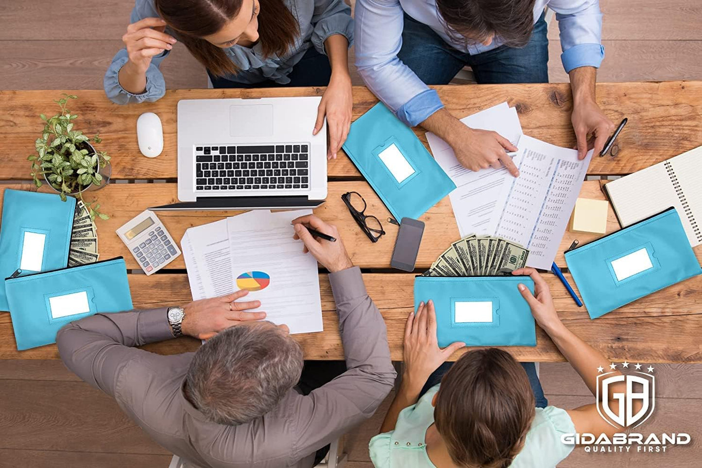 Money Bank Deposit Bag with Zipper | 11x6 inch | Light Blue | Durable Leatherette Money Cash Coin Check Wallet Pouch for Men & Women with Framed ID Window and Blank Card | by GIDABRAND (10)