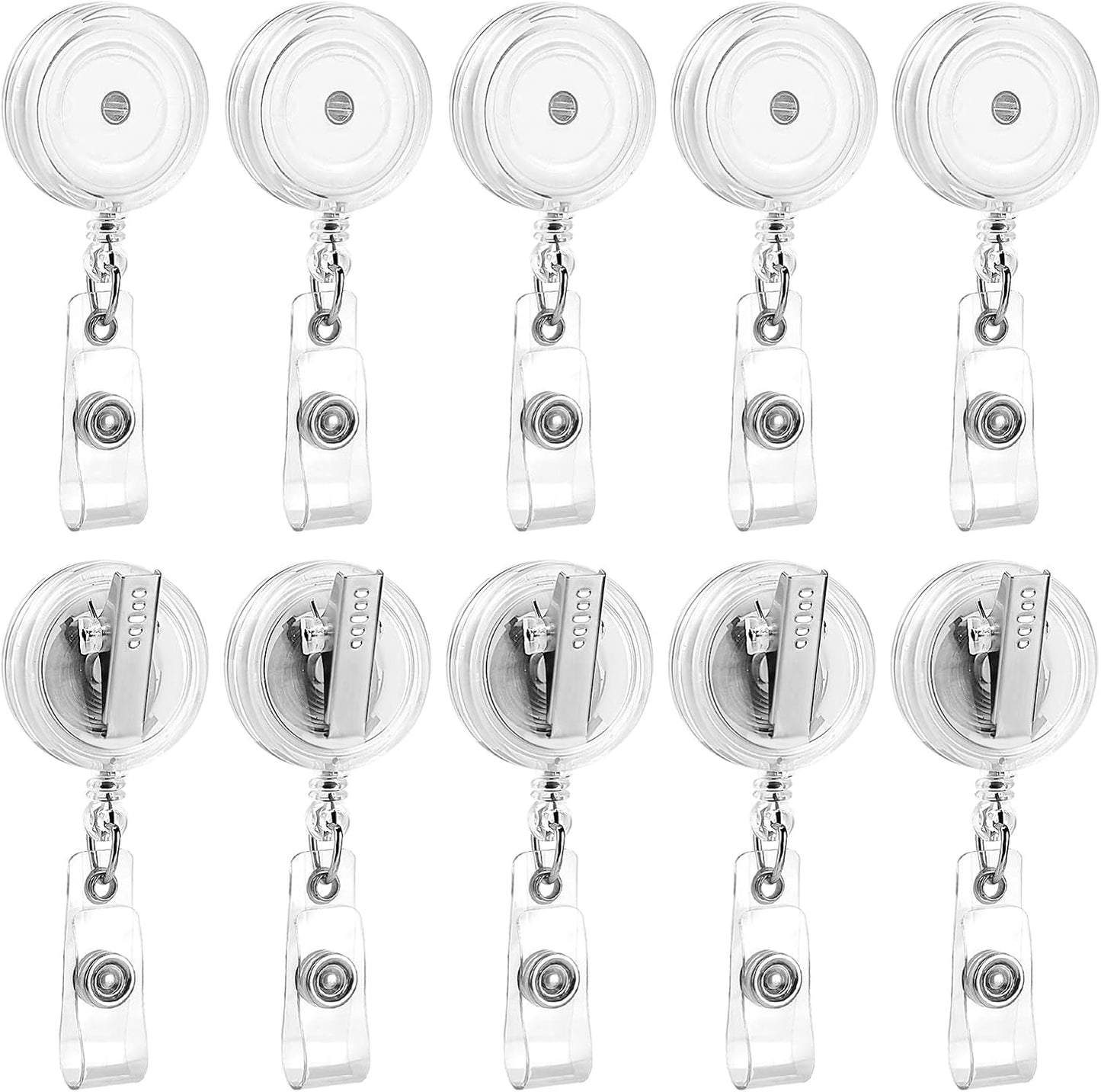 25 Pack Badge Reels Retractable with Swivel Alligator Clip Retractable Badge Holder Reels for Students, Teachers, Office Workers (Translucent Clear)