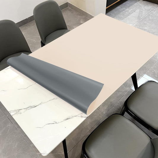 Leather Table Cover,1.8mm Thick,30x60 Inch Desk Cover,Large Desk Mat,Table Protector,Table Cover Protector,Glass Table Protector,Table Top Cover,(Off White+Light Gray,30x60)