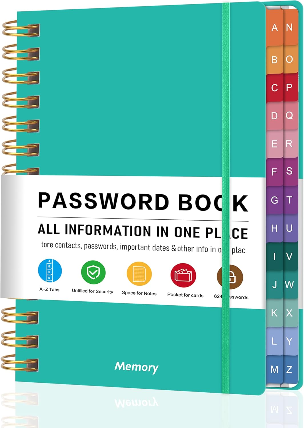Spiral Password Book with Alphabetical Tabs - 5.8" X 8.2" Small Password Keeper Book with Inner Pocket for Seniors , Large Print, Hardcover, 450 Logins – Internet Password Organizer Notebook for Home & Office Use