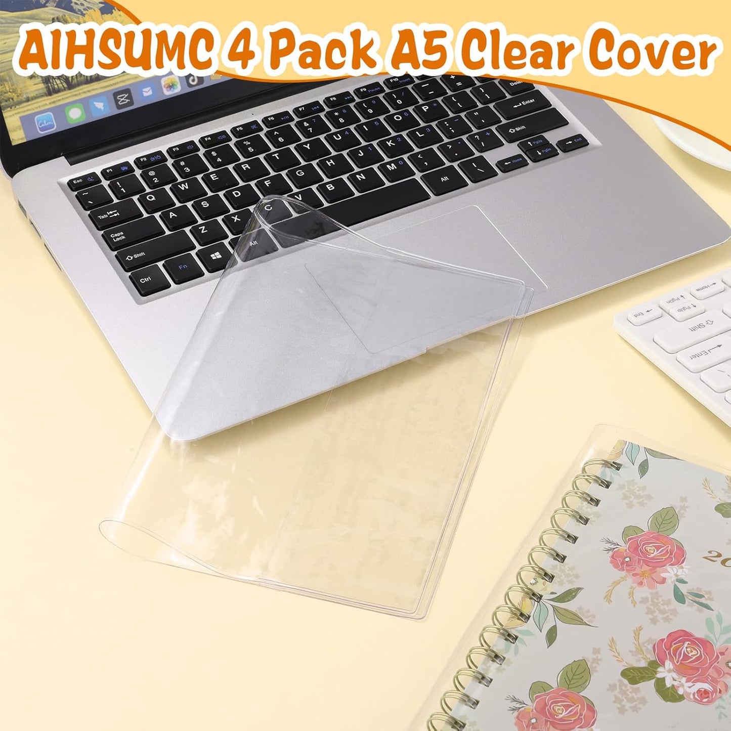 4 Pack A5 Clear Cover, Transparent A5 Jelly Planner Cover Waterproof Notebook Cover Plastic Sleeves Slip on Book Covers for Journal Weeks Planners and Books