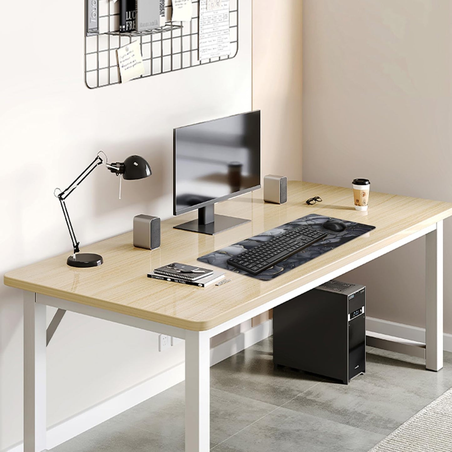 Dark Marble Desk Pad Mouse Pad,Large XL Retro Mouse Mat with Stitched Edges,Non-Slip Rubber Base Mousepad for Office PC Keyboard Laptop and Home Work Desk Mat(27.5X11.8 in)