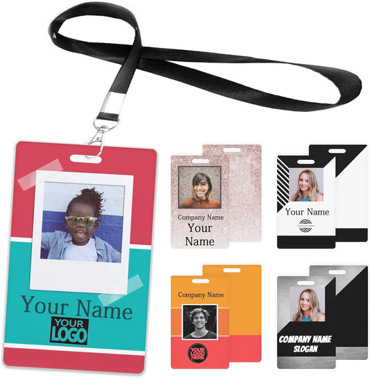 Custom Id Badge, Personalized Employee Photo Identification Card with Lanyard, Durable ID Card for Office Worker Doctor Nurse Student-Vertical-Template12