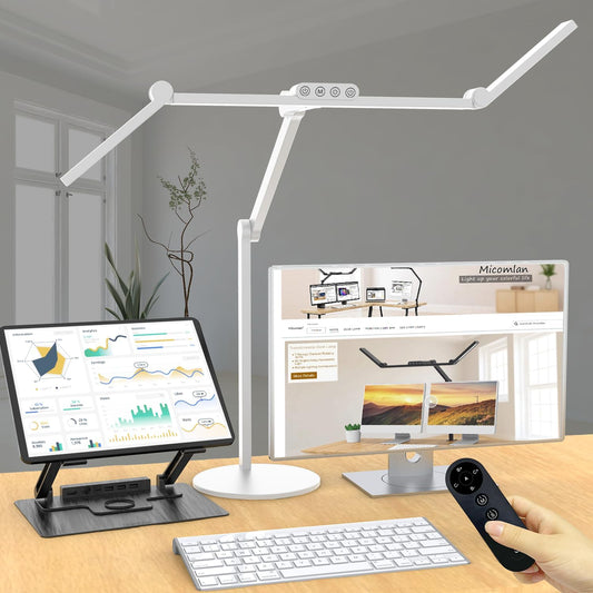 Micomlan Architect Desk Lamp for Home Office, 24W Adjustable Led Desk Light with Remote, 1500LM Bright Dimmable Computer Table Light Rotatable Office Lamp with Base for Cafting Monitor