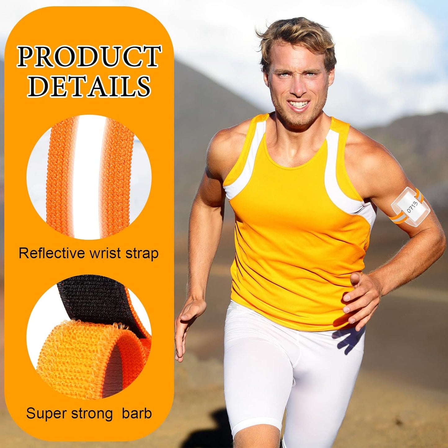 Meanplan 50 Pcs Arm Badge Holder Armband ID Badge Holder Bulk Visibility PVC with Adjustable Belt Elastic Armband Clear Name Tag for Work Pass, Postcards, Universal Size(Orange)