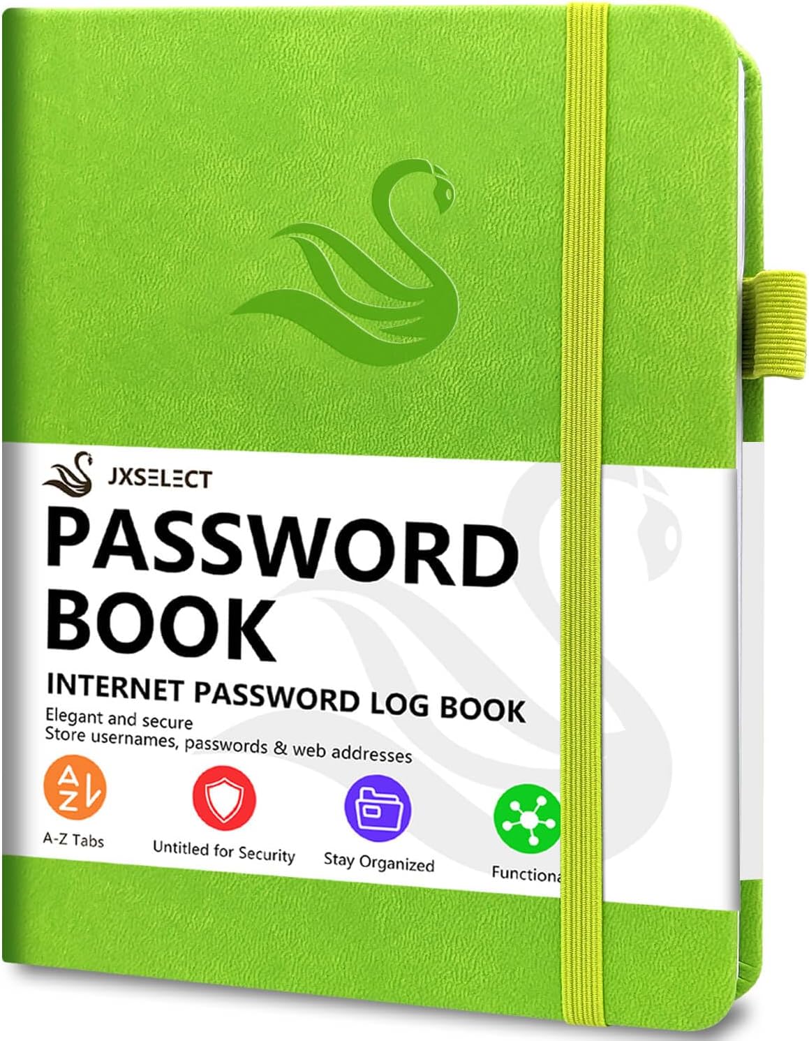 Elegant Password Book with Alphabetical Tabs - Hardcover Password Book for Internet Website Address Login - 7" x 10" Password Keeper and Organizer w/Notes Section & Back Pocket (Green)