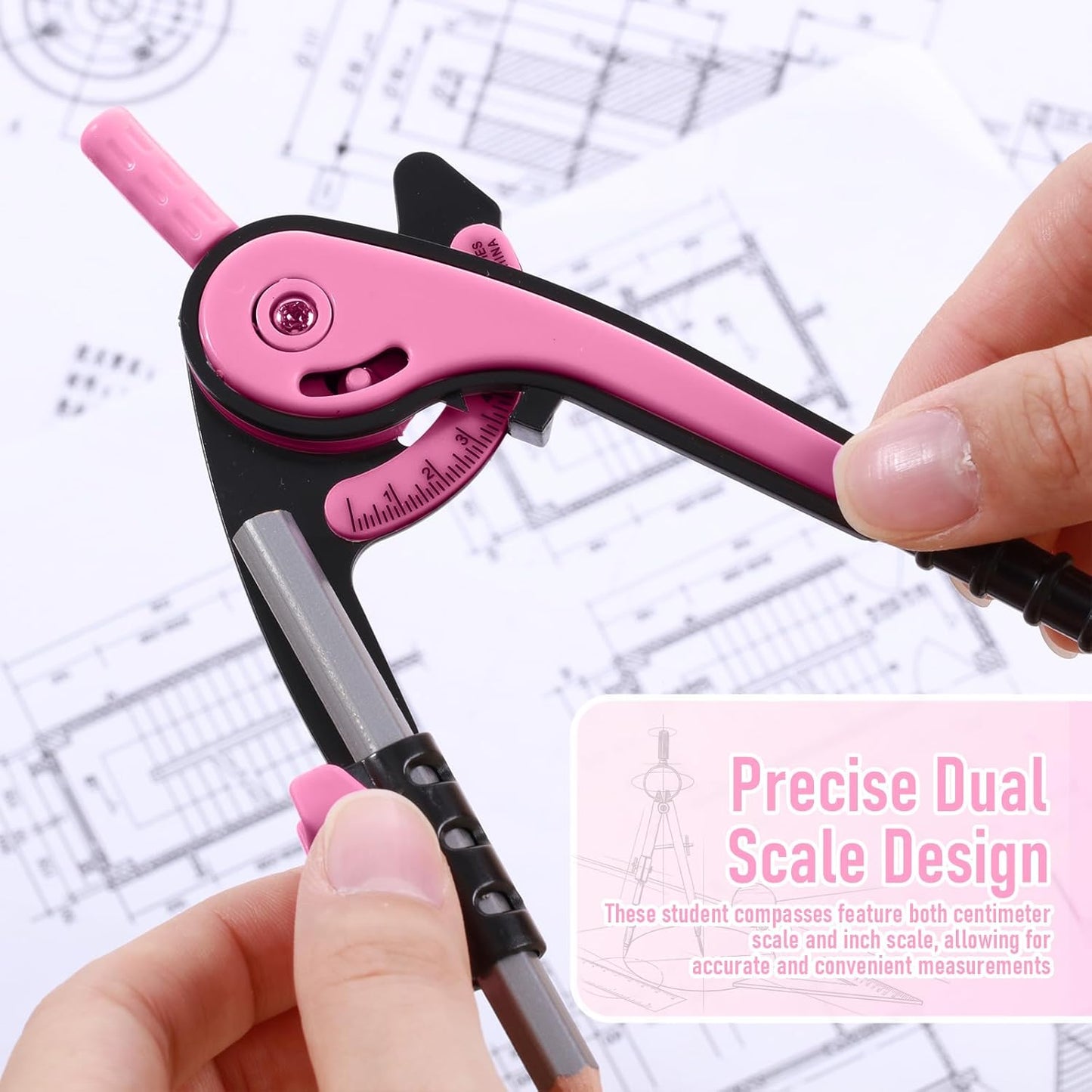 EBOOT Student Geometry Math Set, Drawing Compass and 6 Inch Clear Swing Arm Protractors 180 Degree Math Protractor(Pink)