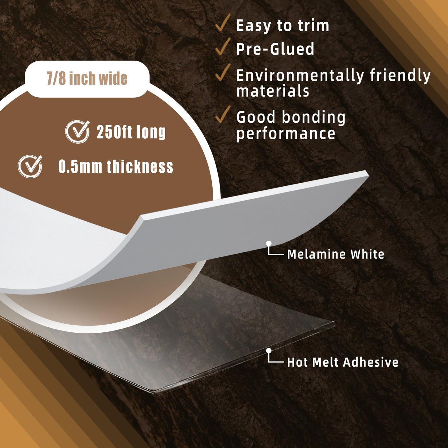 GSCIT Club White Edge Banding, 7/8 inch x 250ft Melamine Edge Banding with Hot Melt Adhesive Preglued Cabinet Edge Banding Flexible White Veneer Edging