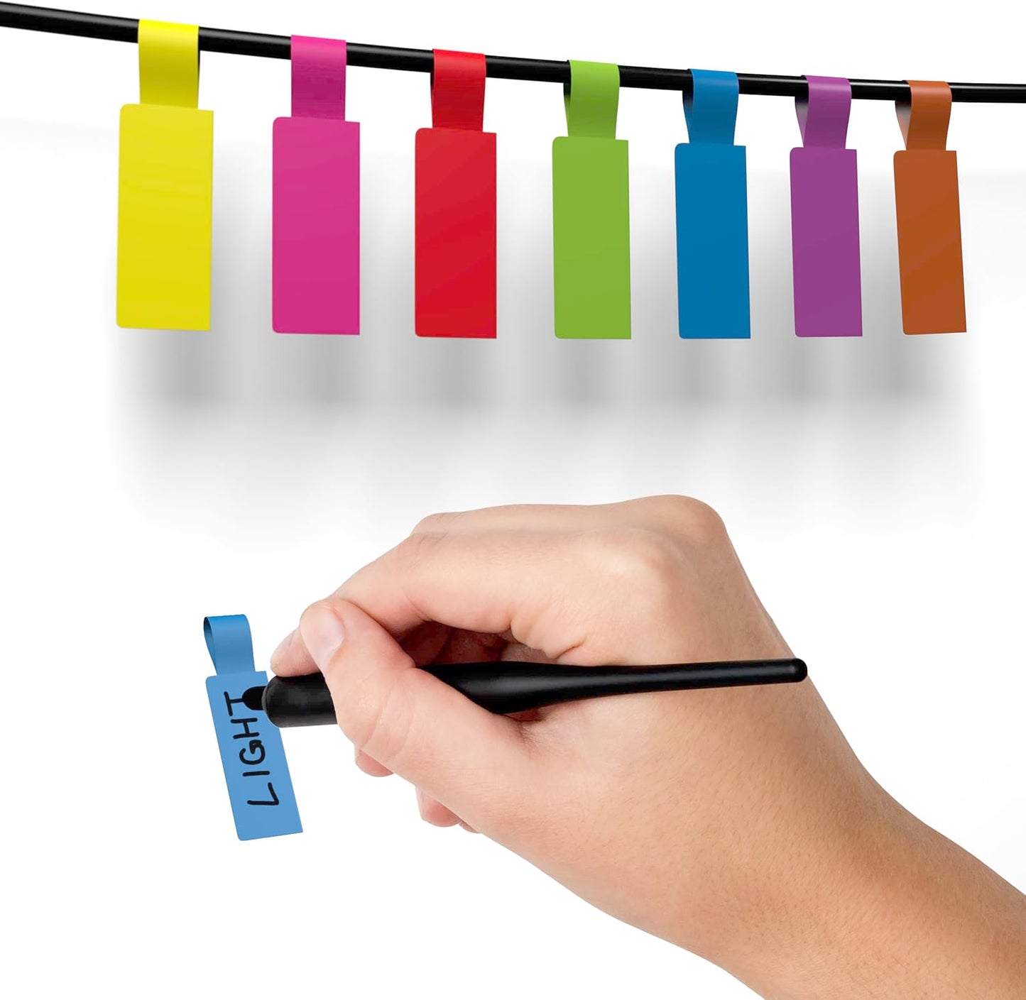 Kenco Cable Labels - 240 Labels 12 Sheets, 10 Colors Waterproof Cord Labels - Write on Stickers Tear and Liquid Resistant for Color Coding and Identification -Made in The USA (240 Labels)