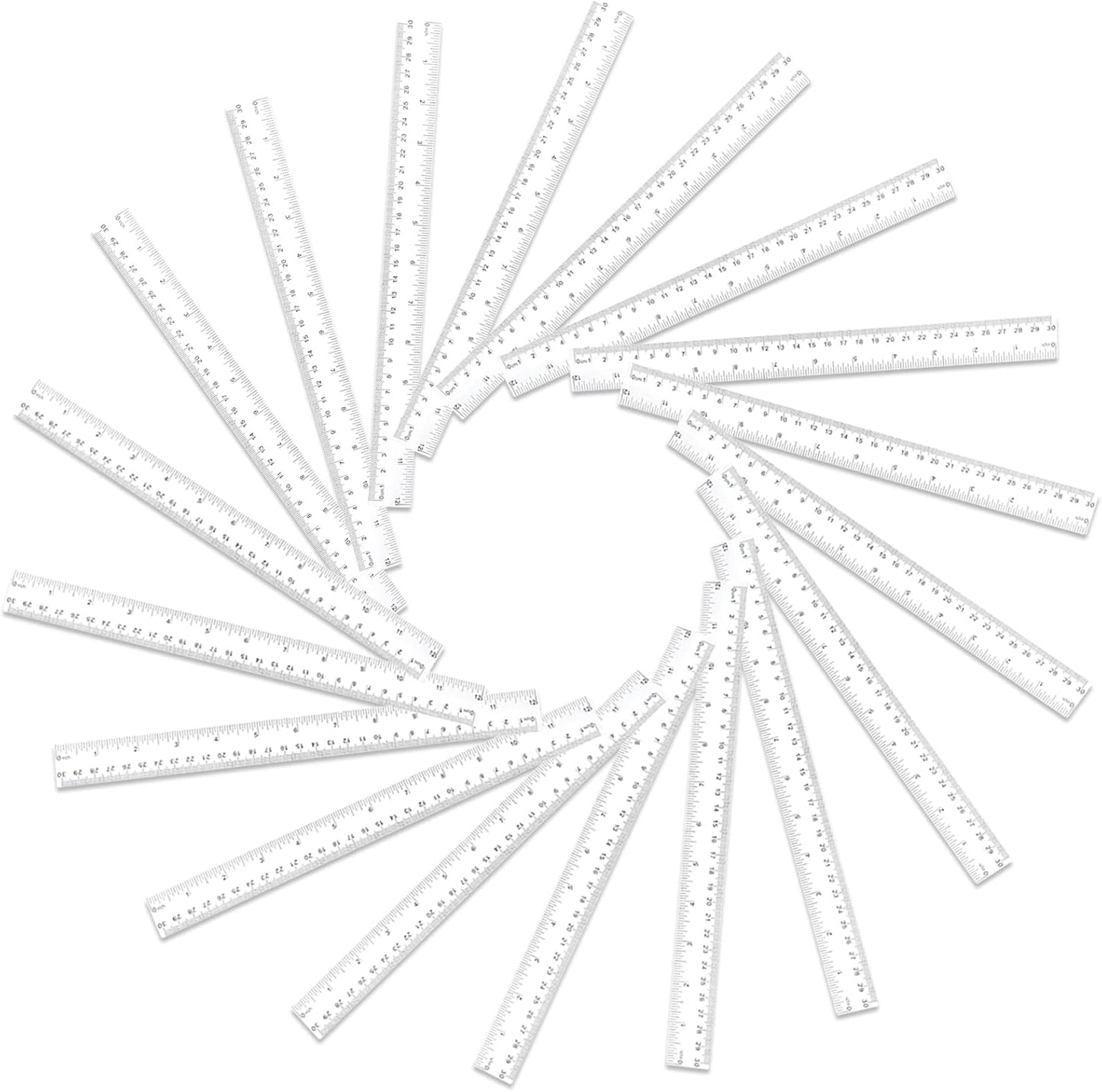 Koogel 40 PCS Plastic Straight Rulers, Plastic Measuring Tool, 12 Inch Shatterproof Clear Ruler Bulk for Classroom with Centimeters and Inches for Student, Kids, School, Office, Home