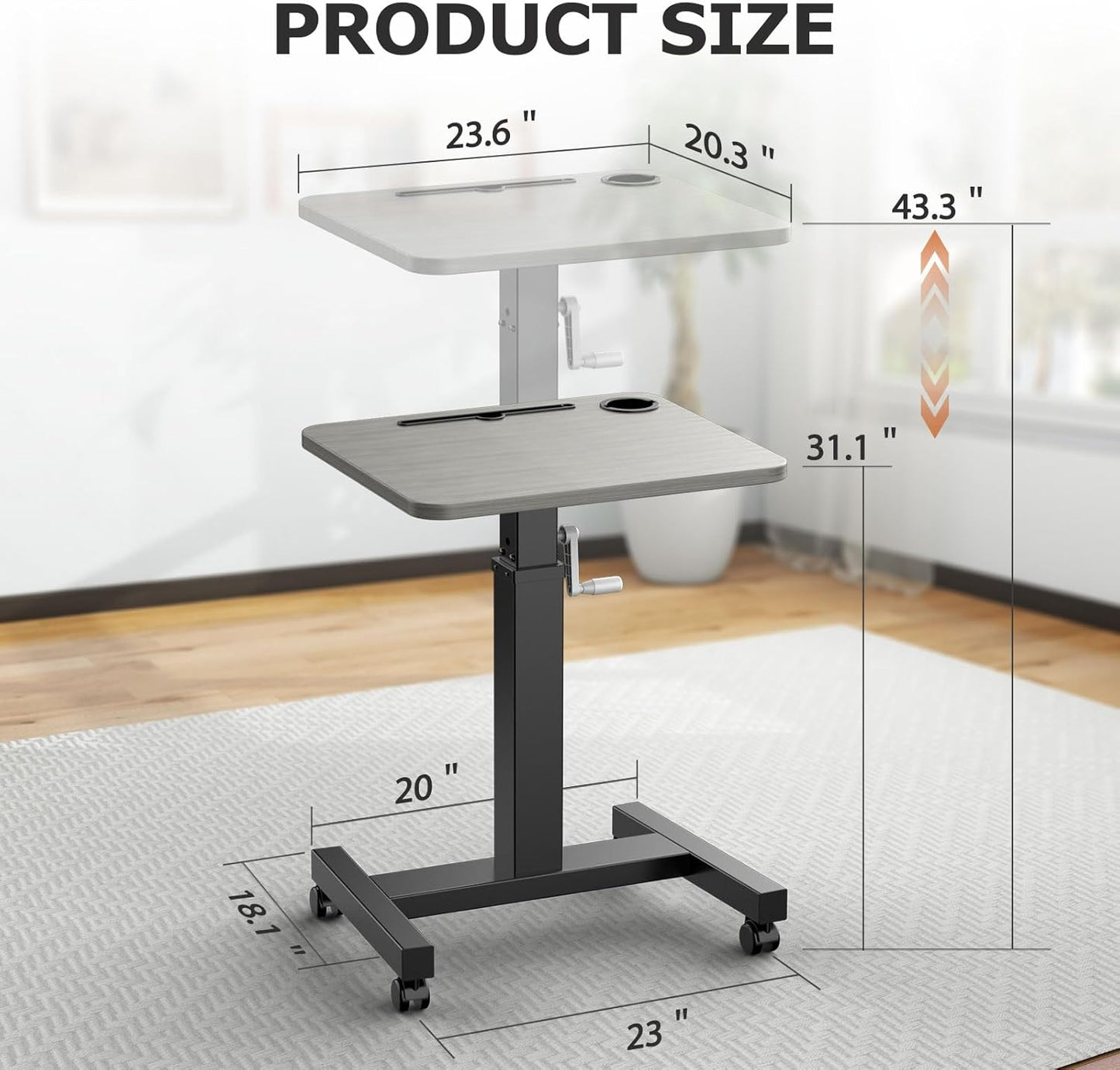 Mobile Standing Desk with Wheels,Rolling Standing Desk,Laptop Standing Desk Height Adjustable, Mobile Computer Desk,Mobile Rolling Desk,sit Stand Workstation,Black, SJZ-01