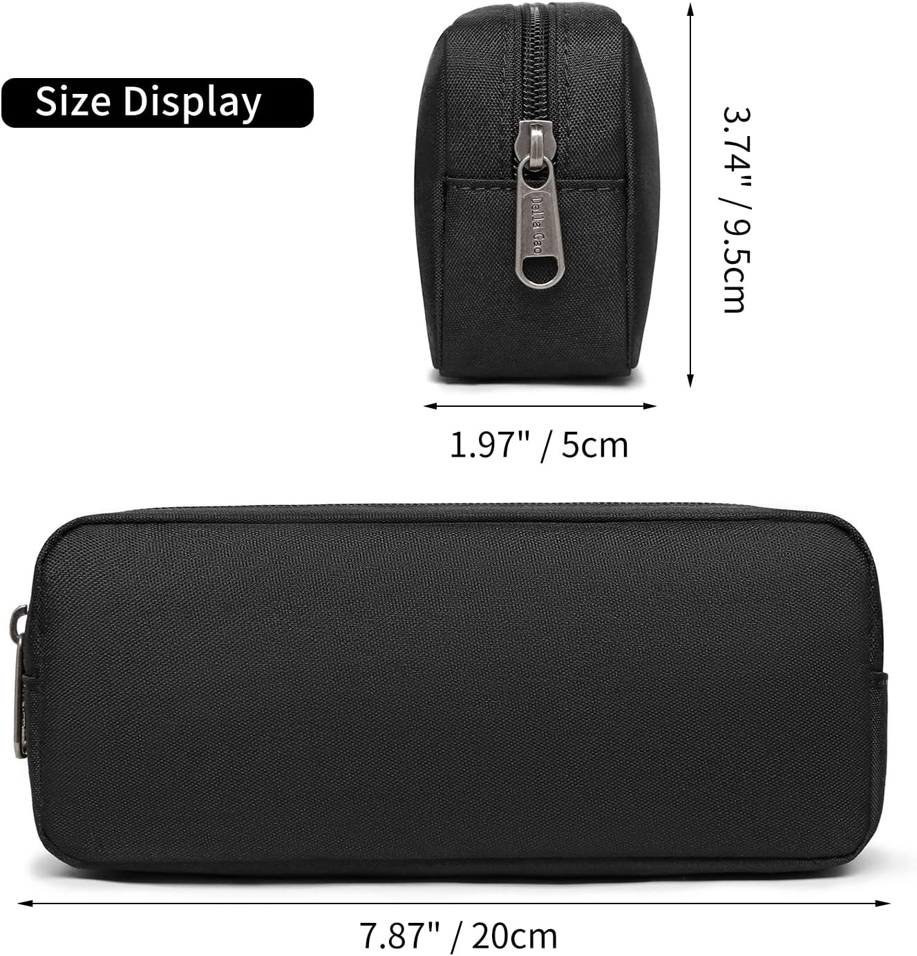 Della Gao Small Pencil Case Large Capacity Pencil Pouch Marker Pen Bag Coin Pouch Office Stationery Organizer (Balck)