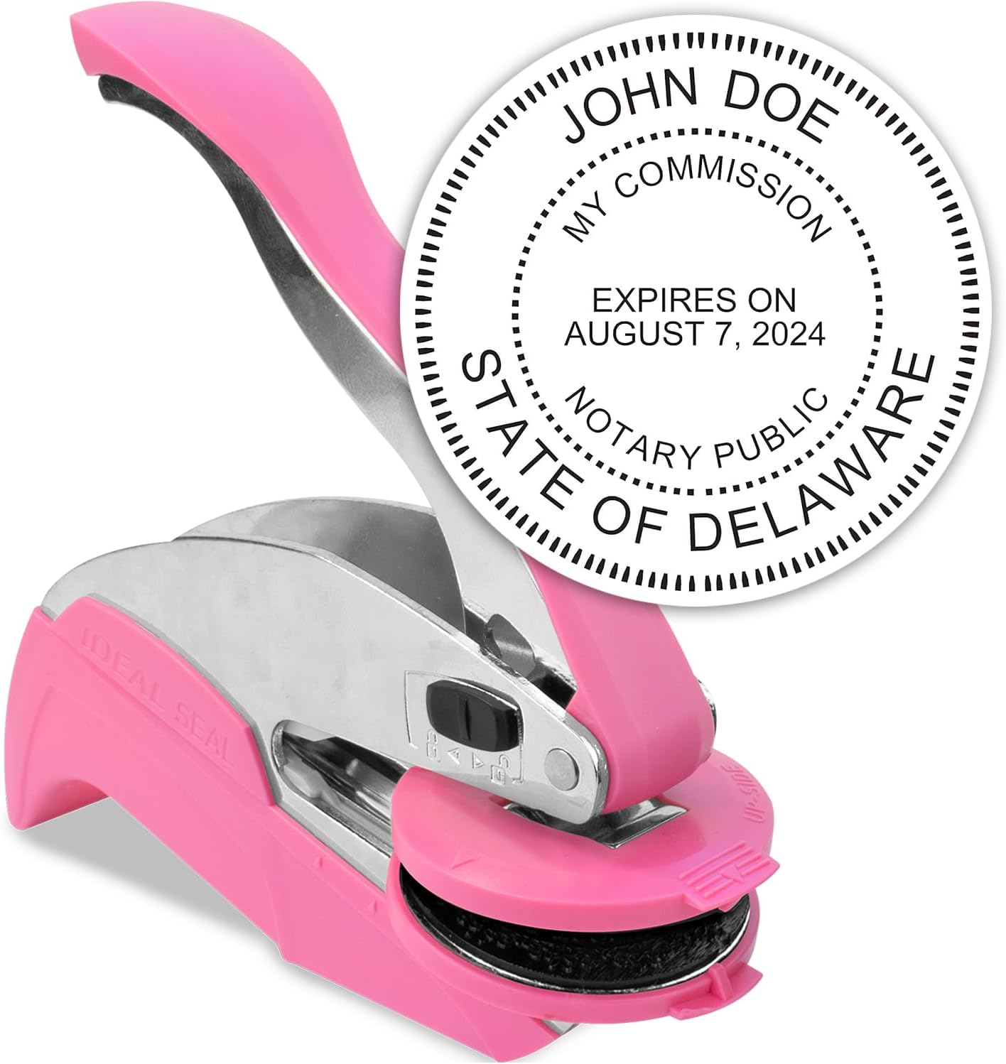 MaxMark Notary Seal Round Pink Embosser for Delaware State - Includes Gold Burst Seal Labels (50 Count)