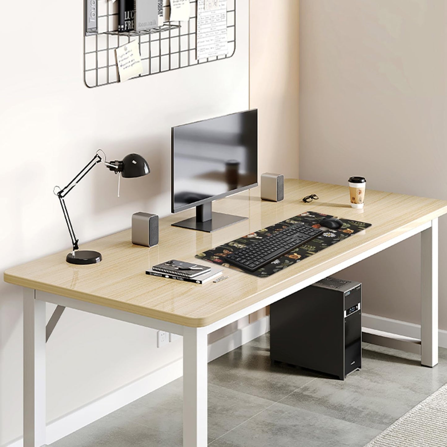 Plant Mushroom Desk Pad Mouse Pad,Large Black Aesthetic Mouse Mat with Stitched Edges,Non-Slip Rubber Base Mousepad for Office PC Keyboard Laptop and Home Work Desk Mat(27.5X11.8 in)