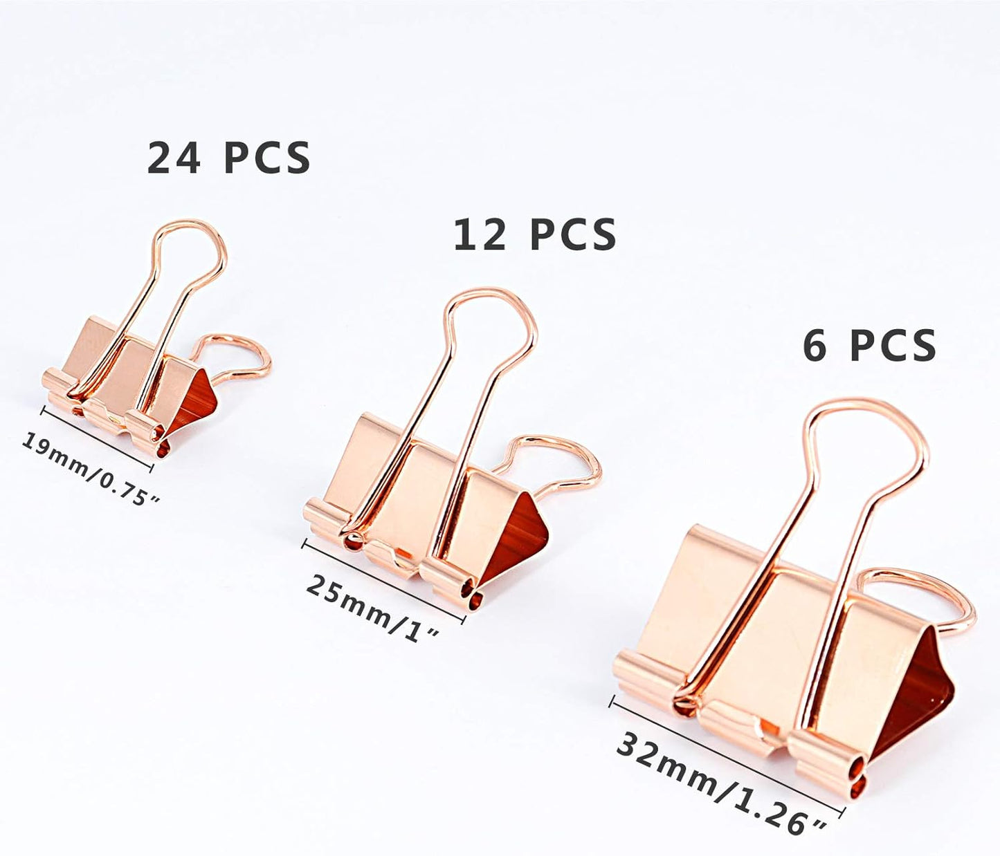 Binder Clips Paper Clamps, Assorted Sizes Set (Small, Medium, Large) for Office School and Home Supplies (Rose Gold)