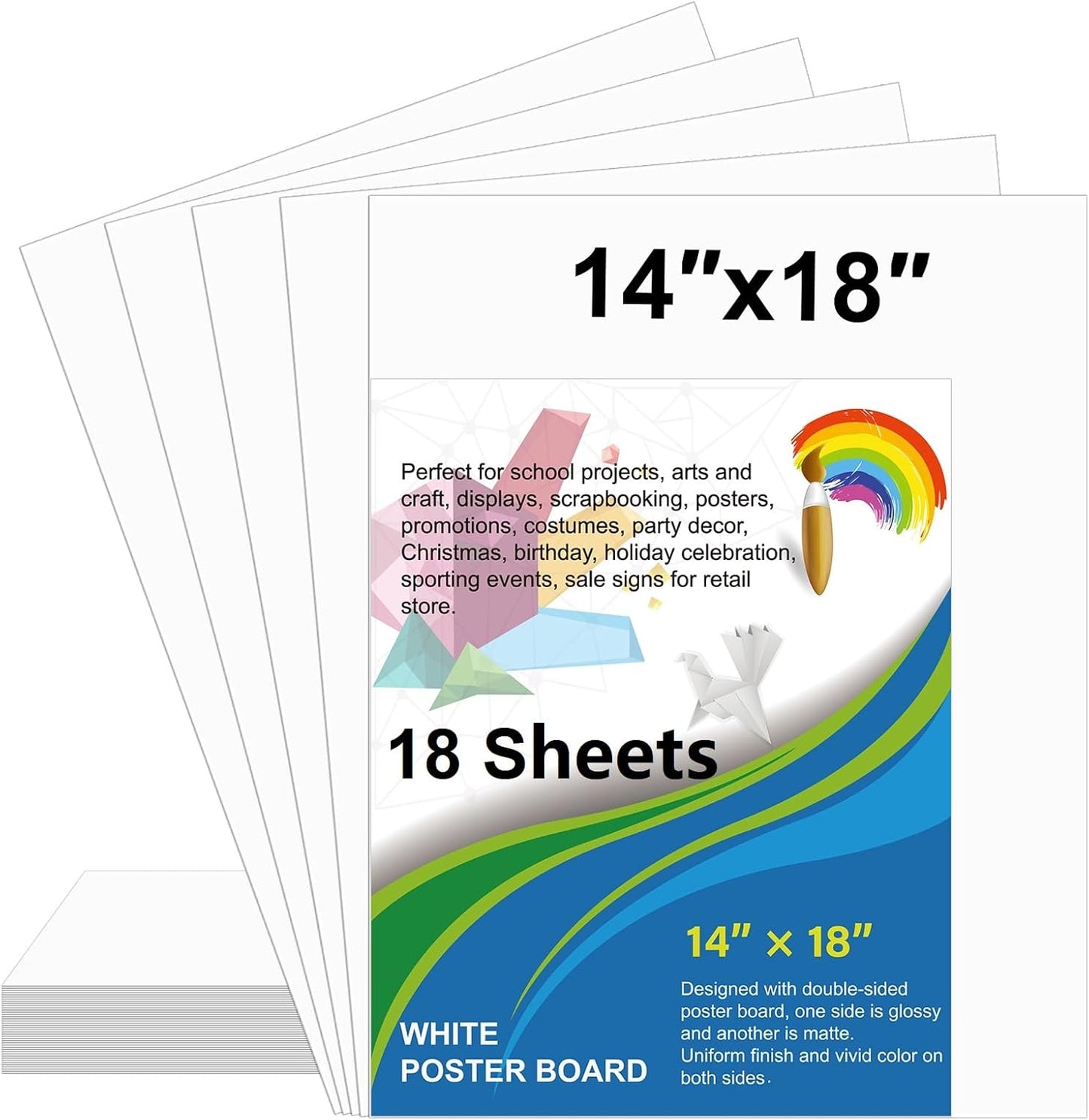 18 Pcs White Poster Board Paper 14x18, ROOKEA Blank Graphic Display Vision Boards Bulk for School Arts Classroom Crafts Projects Presentations Drawing Scrapbooking
