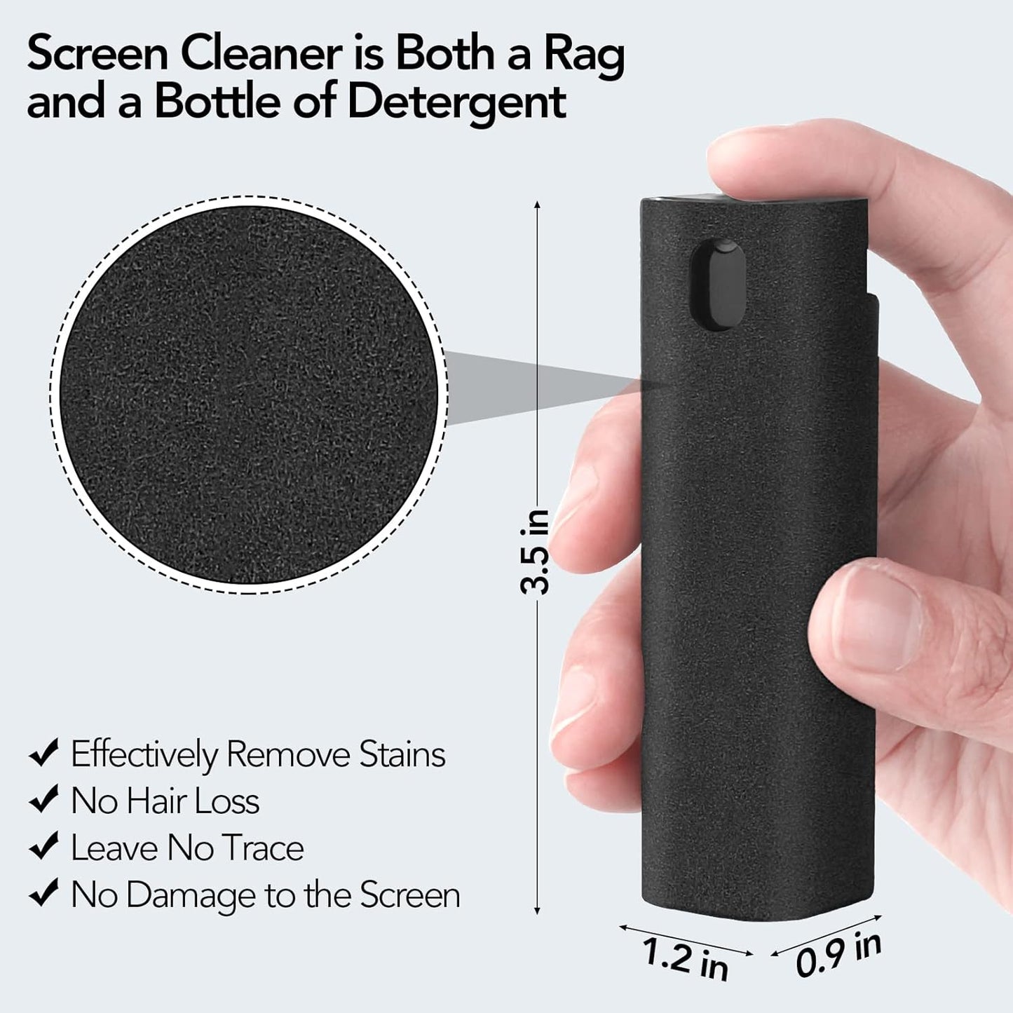 2 Pcs Fingerprint Proof Screen Cleaner, 3 in 1Touchscreen Mist Cleaner Spray Wipe Cleaner Screen Cleaner Soft Fiber Flannel,Safe for All Phones Glasses Tablet Laptop TV Watch Screens (Black)