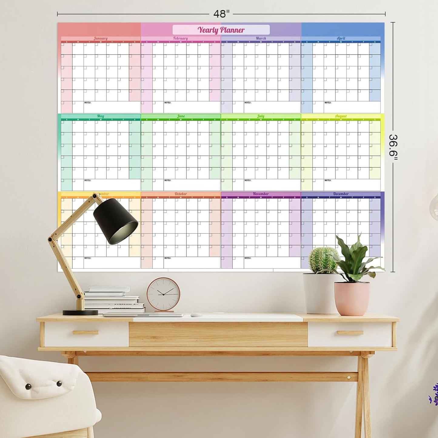 Ospelelf Undated Large Dry Erase Wall Calendar 12 Month Laminated 2025 Calendar 36.6'' x 48'' Yearly Monthly Family Calendar