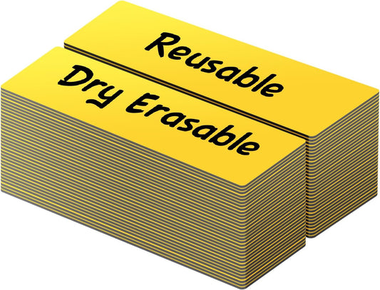 LLPT Dry Erase Magnetic Labels 0.5" x 2" 50 Packs Blank Writable Magnet Stickers Reusable for Refrigerator Shelf Whiteboard Toolbox Craft and Other Metallic Surfaces Yellow (DML0520YW)