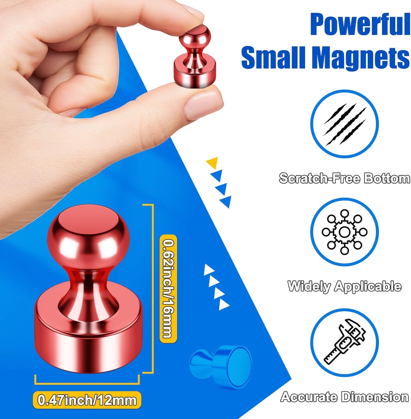 Strong Magnets for Fridge, Mini Whiteboard Magnets, Red Metal Magnetic Push Pins, 120 Pack Magnetic Clips Heavy Duty for Kitchen Accessories, Office Accessories, Locker, Desk