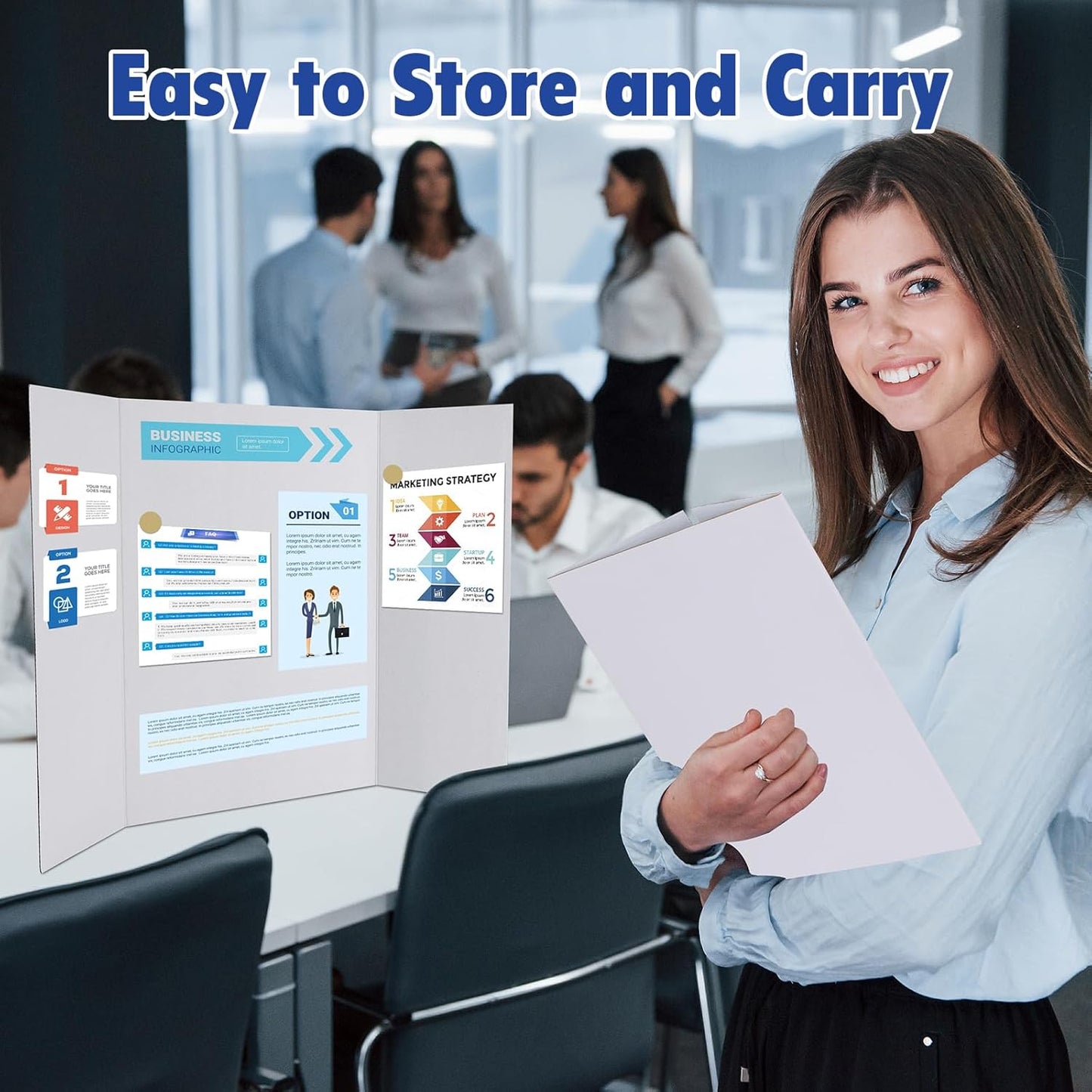 Trifold Poster Board,4 Pack 24" x 16" White Corrugated Poster Boards,Display Board,Perfect for School Projects, Science Fairs, Event Displays, and Business Presentations