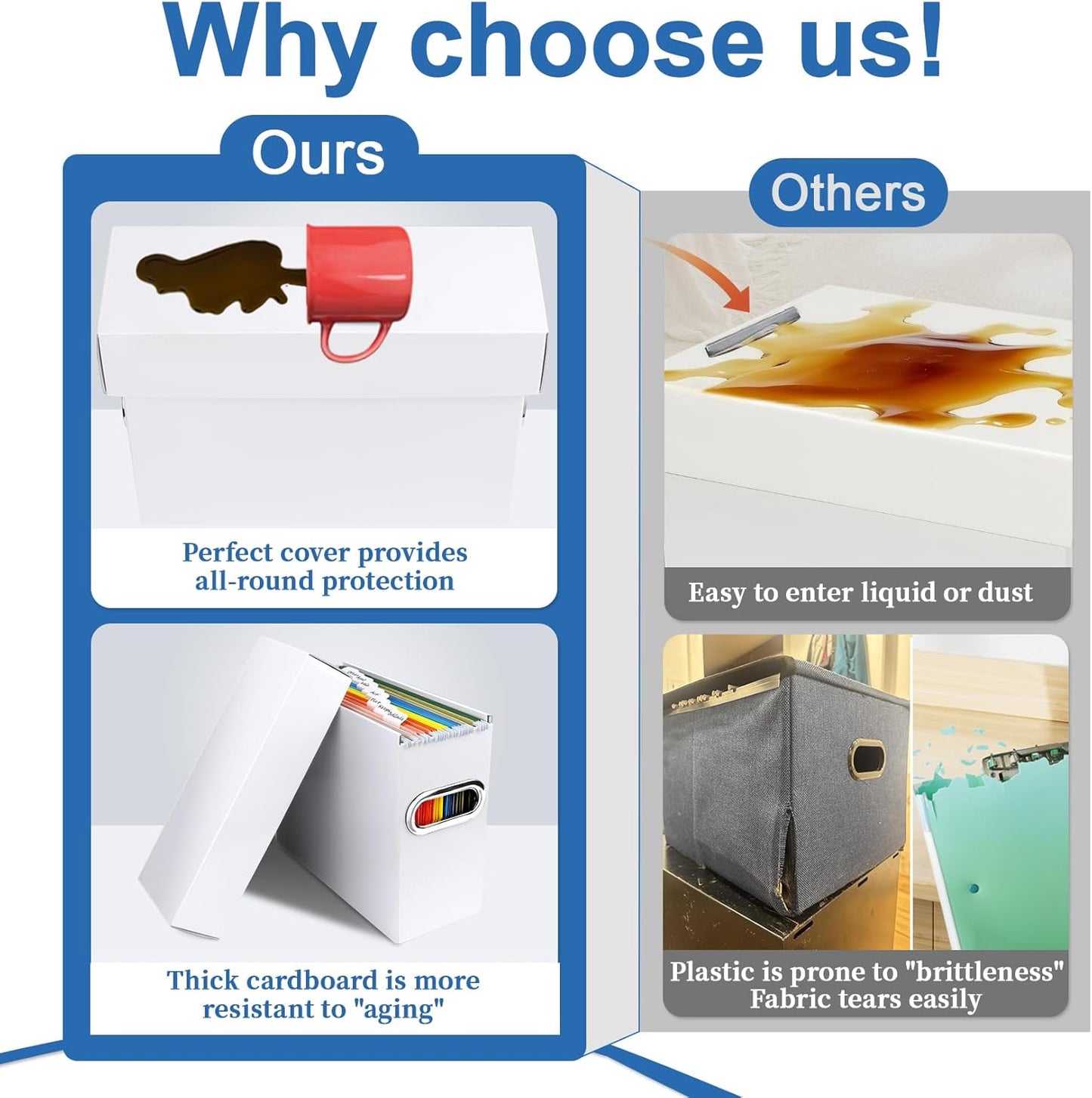 File Organizer Box with Lid, Collapsible Hanging File Folder Storage Boxes for Documents, Portable Filing Organizer for Office, Home, Classroom(White, 2 Pack)