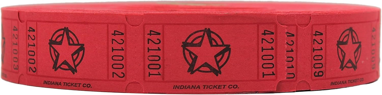 INDIANA TICKET CO. 2,000 Red Star Tickets, Single Roll – 4 Color Selection – Classroom Rewards, Events, Fundraisers, Door Entry, Raffles, Prizes, Drink/Food Tickets, Party Supplies & More.